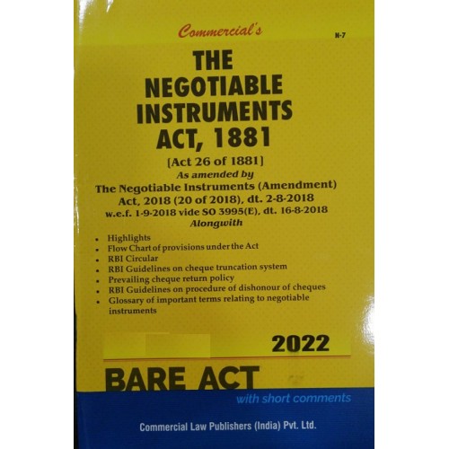 Commercial's The Negotiable Instruments Act, 1881 Bare Act 2022